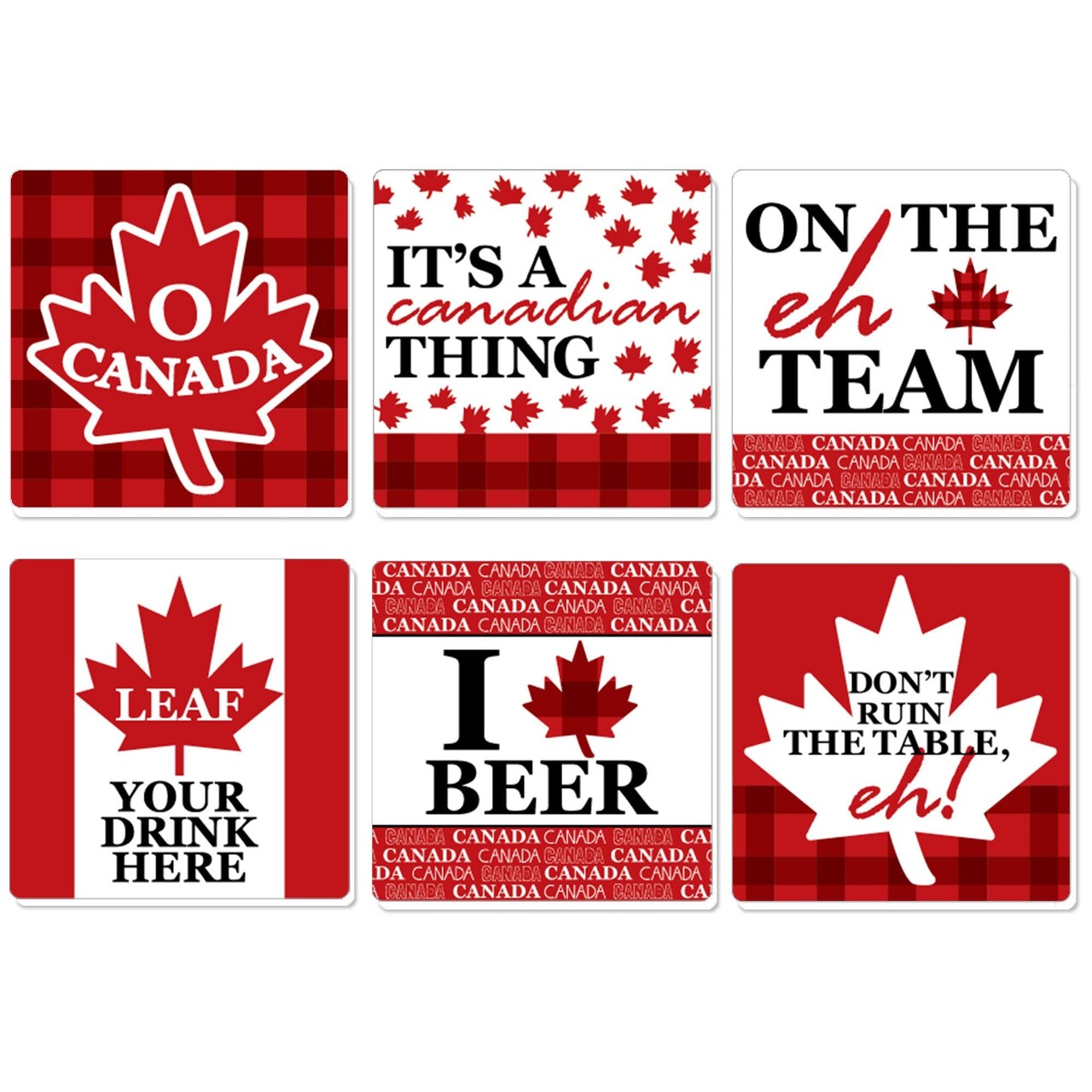 Big Dot of Happiness Canada Day - Funny Canadian Party Decorations - Drink Coasters - Set of 6